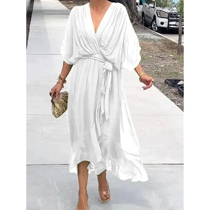 Robe Longue Femme en Mousseline de Soie avec Décolleté en V – Élégance Intemporelle