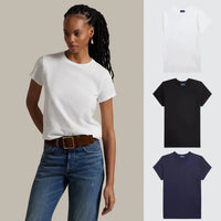 3 PACK - T-SHIRTS EN COTON COUPE SLIM FEMME - Blanc - Noir - Bleu foncé / S